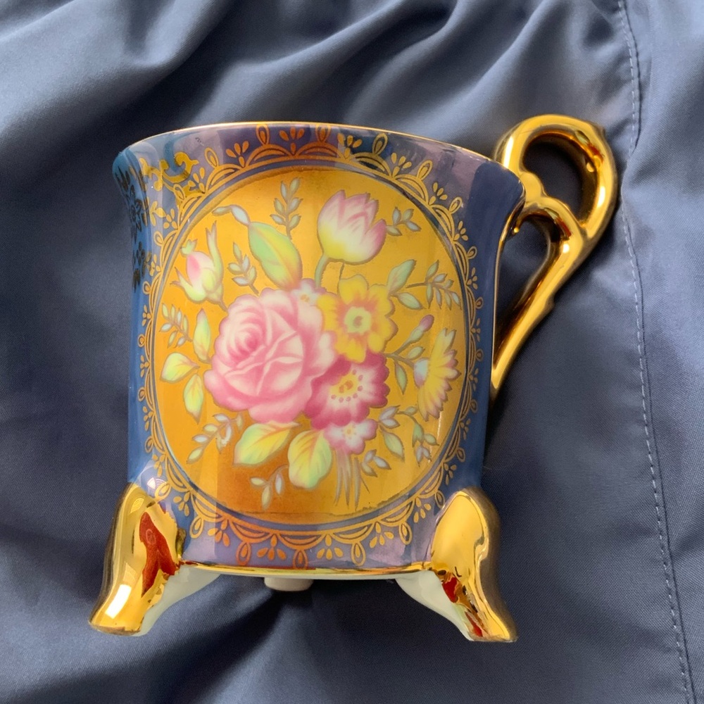 Vintage Porcelain  KPM Tea Cup Only Floral -Blue Purple with Gold Trim